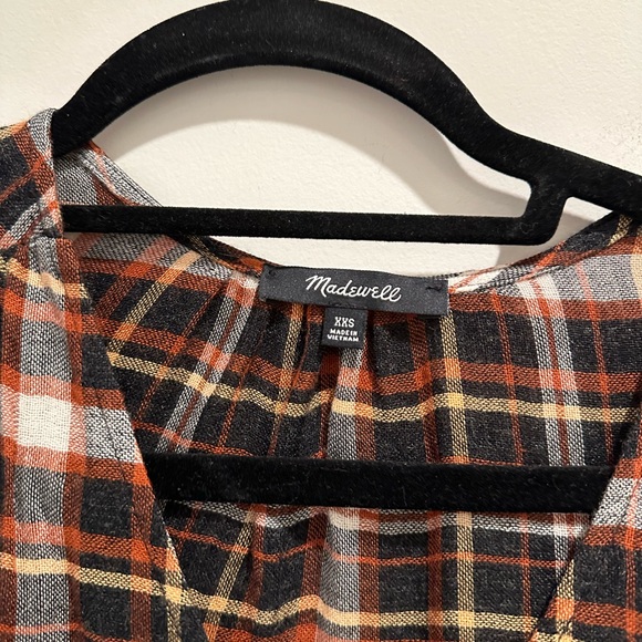 EUC - Madewell Plaid V-Neck Blouse - Black, White, Brown - Picture 7 of 7